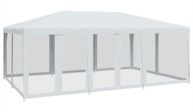 vidaXL パーティーテント メッシュサイドウォール10枚付き ホワイト 6×4m HDPE 芝 ガーデン アウトドアリビング アウトドアストラクチャー キャノピー ガゼボ(代引不可)【送料無料】