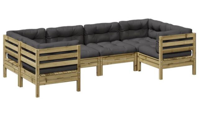 vidaXL ガーデンソファ6点セット クッション付き 含浸木材パイン材 家具 アウトドア家具 屋外家具セット(代引不可)【送料無料】_1