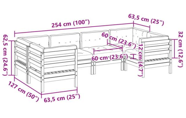 vidaXL ガーデンソファ6点セット クッション付き 含浸木材パイン材 家具 アウトドア家具 屋外家具セット(代引不可)【送料無料】_6