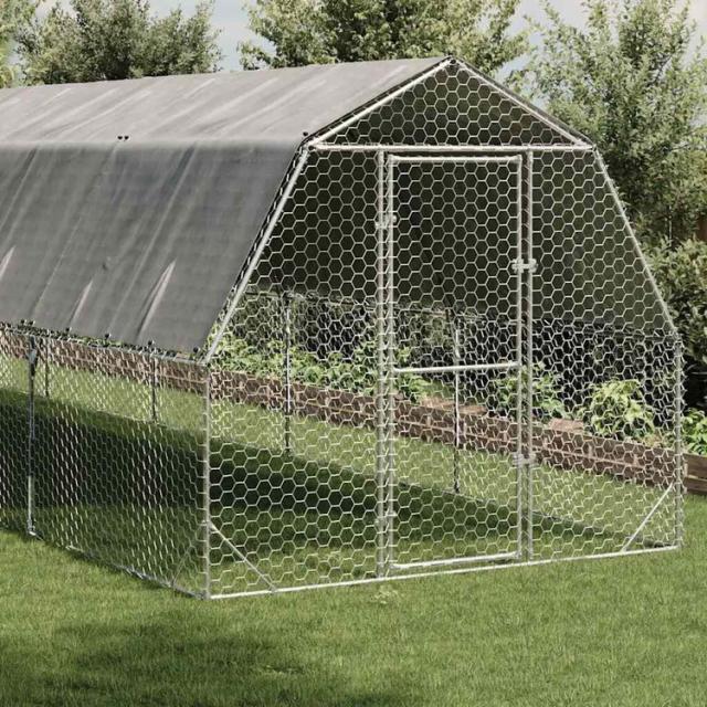 vidaXL 屋根付きチキンラン 2.5×10×2.25m 亜鉛メッキ鋼 動物 ペット用品 ペット用品 小動物用品 小動物 飼育 ケージ(代引不可)【送料無料】