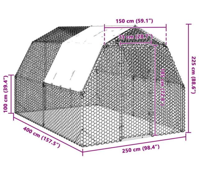 vidaXL 屋根付きチキンラン 2.5×4×2.25m 亜鉛メッキ鋼 動物 ペット用品 ペット用品 小動物用品 小動物 飼育 ケージ(代引不可)【送料無料】_5