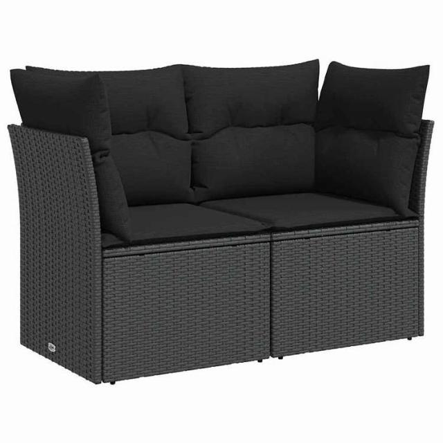 vidaXL ガーデンソファ クッション付き 2人掛け ブラック ポリラタン 家具 アウトドア家具 屋外椅子 屋外ソファ【送料無料】