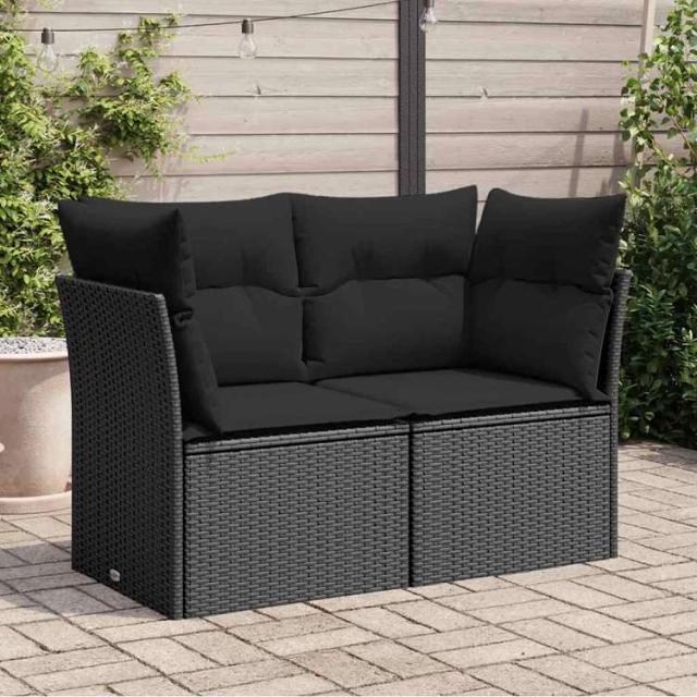 vidaXL ガーデンソファ クッション付き 2人掛け ブラック ポリラタン 家具 アウトドア家具 屋外椅子 屋外ソファ【送料無料】_1