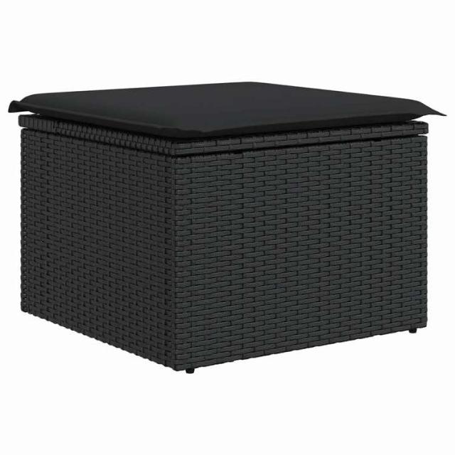 vidaXL ガーデンスツール クッション付き ブラック 55x55x37 cm ポリラタン 家具 アウトドア家具 屋外フットレスト【送料無料】