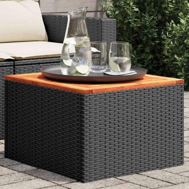 vidaXL ガーデンテーブル ブラック 55x55x37 cm ポリラタン&アカシアウッド 家具 アウトドア家具 アウトドアテーブル【送料無料】_1