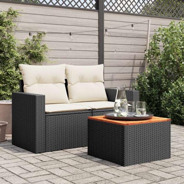 vidaXL ガーデンテーブル ブラック 55x55x37 cm ポリラタン&アカシアウッド 家具 アウトドア家具 アウトドアテーブル【送料無料】_2