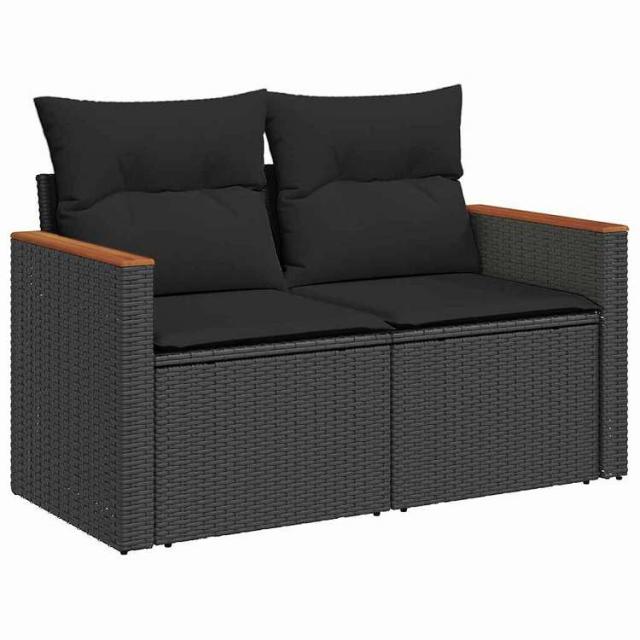 vidaXL ガーデンソファ クッション付き 2人掛け ブラック ポリラタン 家具 アウトドア家具 屋外椅子 屋外ソファ【送料無料】