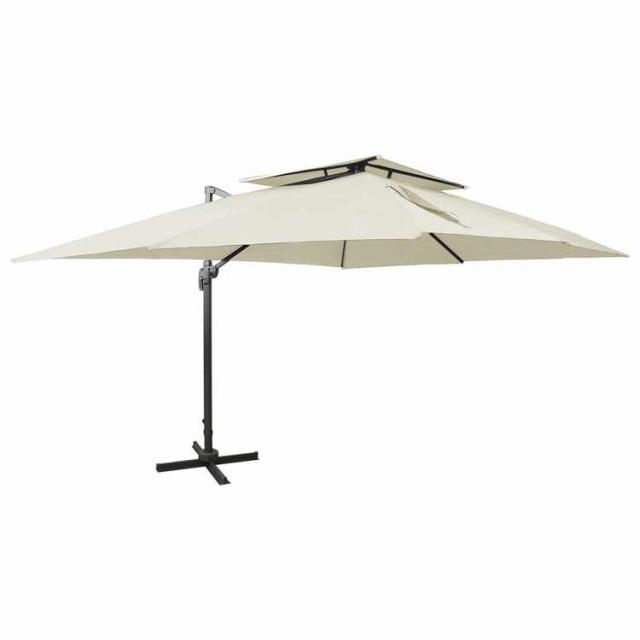 vidaXL カンチレバーガーデンパラソル ダブルトップ サンド 400x300 cm ホーム&ガーデン 芝&ガーデン アウトドアリビング 屋外用傘・サンシェード【送料無料】