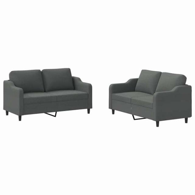 vidaXL ソファ2点セット クッション付 ダークグレー 布張り 家具 ソファ【送料無料】