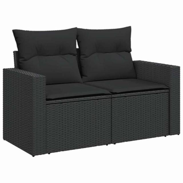 vidaXL ガーデンソファ クッション付き 2人掛け ブラック ポリラタン 家具 アウトドア家具 屋外椅子 屋外ソファ【送料無料】
