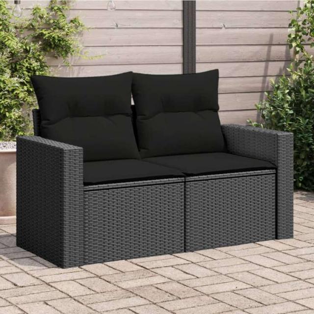 vidaXL ガーデンソファ クッション付き 2人掛け ブラック ポリラタン 家具 アウトドア家具 屋外椅子 屋外ソファ【送料無料】_1