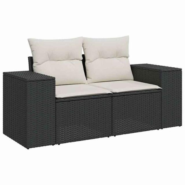 vidaXL ガーデンソファ クッション付き 2人掛け ブラック ポリラタン 家具 アウトドア家具 屋外椅子 屋外ソファ【送料無料】