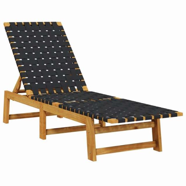 vidaXL サンラウンジャー ブラック アカシア無垢材とファブリック 家具 アウトドア家具 屋外椅子 サンラウンジャー【送料無料】