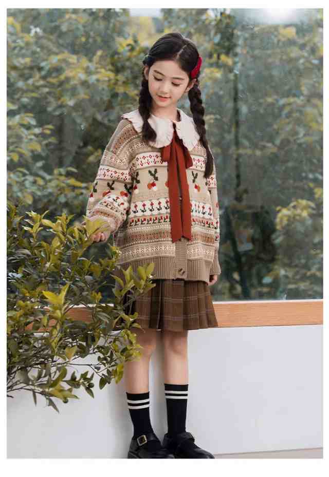 韓国子供服　セットアップ　スカート　羽織　カーディガン　秋　長袖　トップス　子供