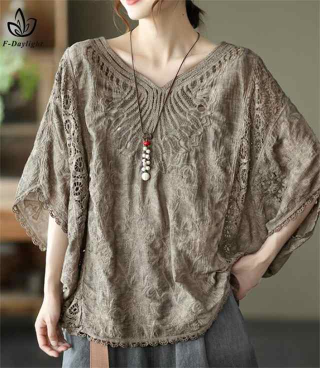レース刺繍トップス レディース トップス ブラウス 7分袖 半袖