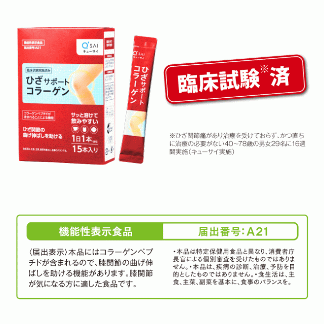 20%割引 キューサイ ひざサポートコラーゲン 5g×15本 6箱まとめ買い ＋おまけ付 父の日 ギフト サプリ 粉末 スティック 機能性表示食品 膝関節 脂肪分ゼロ ひざコラ_5