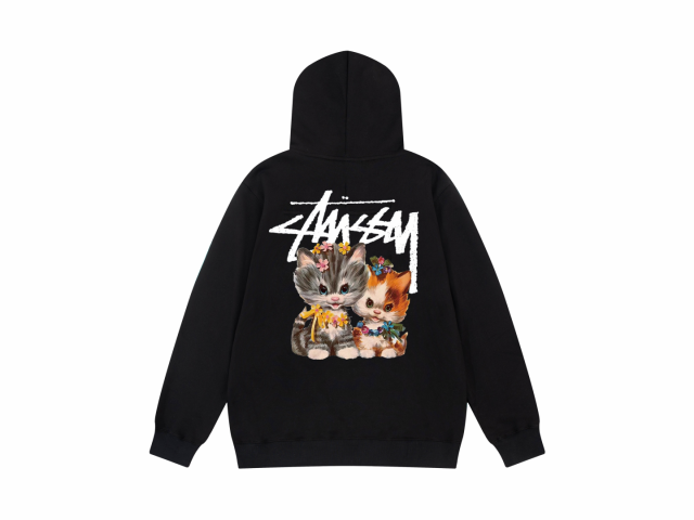 Stussy パーカー ステューシー プルオーバー スウェット ブラック 猫 S