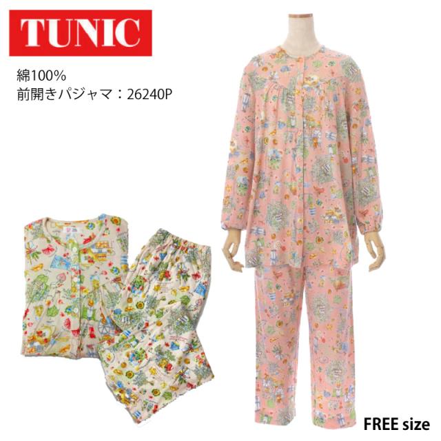 TUNIC チュニック 切り替えパジャマ 80接結 ハーブガーデン フェミニン 綿100％ 鴨居羊子 かもいようこ フリーサイズ 26240P
