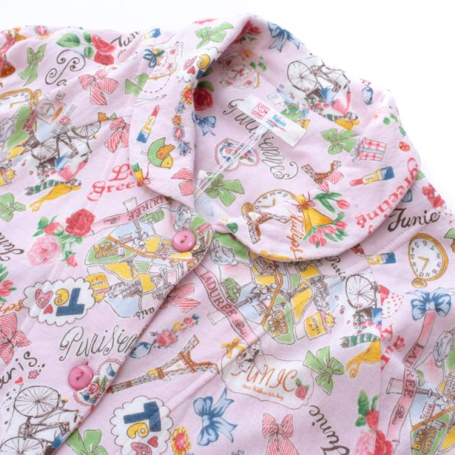 TUNIC チュニック 全開パジャマ 長袖 長ズボン 60接結 エッフェル塔 綿
