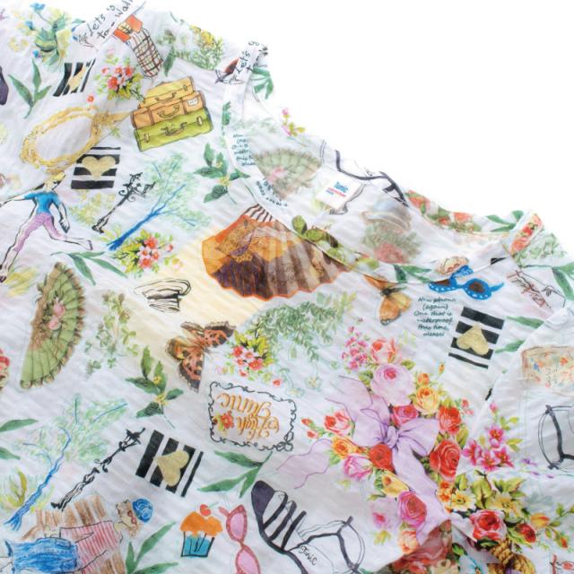 お値下げ　【TUNIC鴨居羊子】綿ローンサッカーの5部袖ワンピース　フリーサイズ チュニック TUNIC チュニック 鴨居羊子 5分袖全開パジャマ