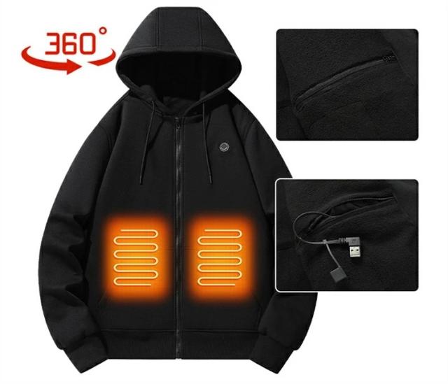 電熱パーカー 電熱服 電熱ジャケット 加熱服 加熱ジャケット 電熱ベスト ト ヒーターベスト 5つヒーター アウター 上着 USB充電式 3段階の温度制御 冷え症対策保温 防寒 大雪対策 男女兼用 通勤通学 屋外作業 手洗い可_9
