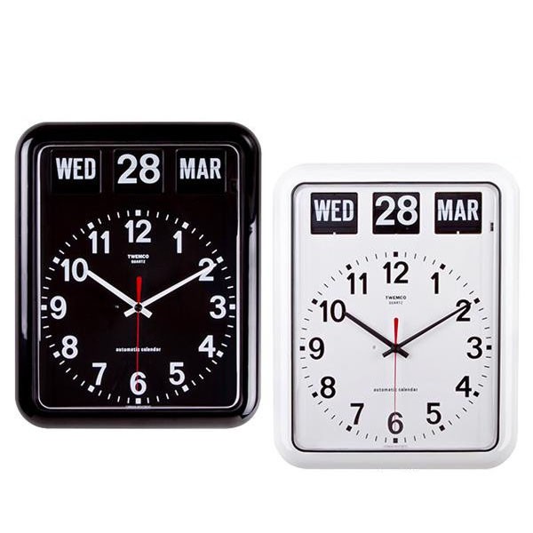 【即納】TWEMCO(トゥエンコ) 掛け時計 パタパタカレンダー時計 BQ-12A ブラック 掛時計 置時計 レトロ 大きな時刻板