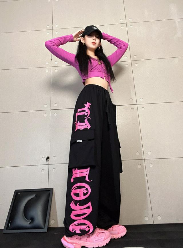 スウェットパンツ レディース ダンス 衣装 練習着 ブラック 黒 ピンク カーゴパンツ hiphop ヒップホップ ストリート大人 韓国