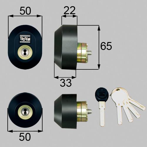LIIXIL トステム ユーシンショウワ Wシリンダー ブラック 2個同一 ドア錠セット 玄関ドア 交換 DDZZ2017