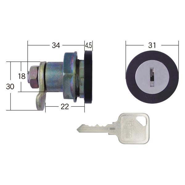 ポスト錠 シリンダー錠  タテ型 ヨコ型兼用 PJ-7 タジマ 鍵 カギ 交換部品 キー2本付