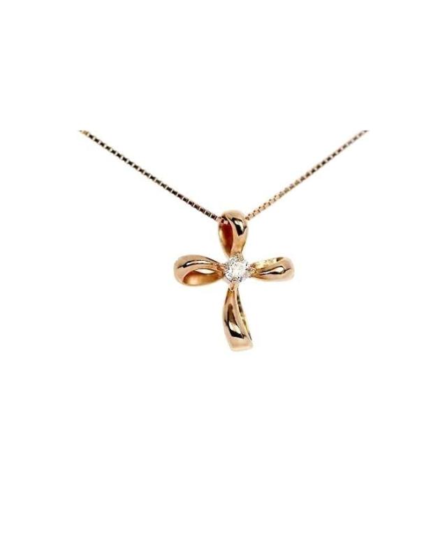 ペンダント　ネックレス　ダイヤモンド　0.03ct　10金　ピンクゴールド　K10　PG　クロス　十字架　レディース　アクセサリー　ジュエリー　ギフト　131488