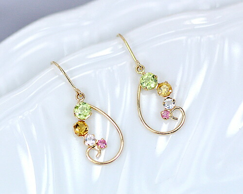 ピアス　アクアマリン　ペリドット　ピンク　トルマリン　シトリン　　18金　K18　ハッピー　レディース　アクセサリー　ジュエリー　ギフト　m6736k-s1