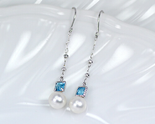 ピアス　パール　ブルートパーズ　　18金　ホワイトゴールド　K18　WG　ミラーボール　レディース　アクセサリー　ジュエリー　ギフト　m6923w8-s1