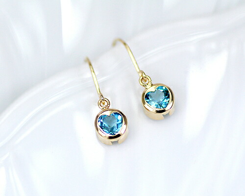 ピアス ブルートパーズ 18金 K18 ハート アメリカン フック レディース