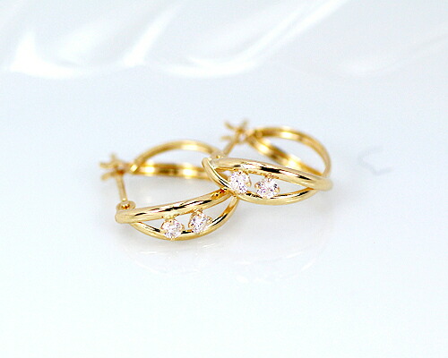 ピアス　ダイヤモンド　0.1ct　18金　K18　クロッシング　レディース　アクセサリー　ジュエリー　ギフト　d676k-s1　ダイヤ