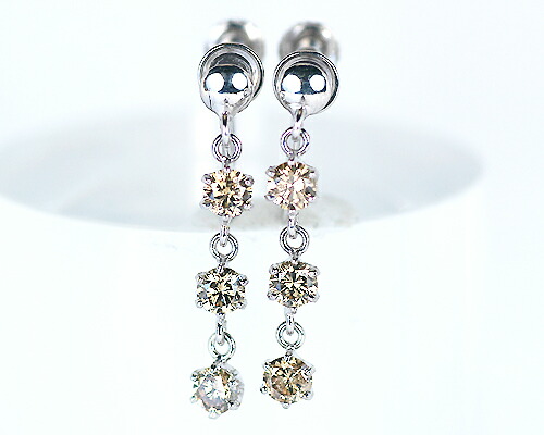 イヤリング　ブラウン　ダイヤモンド　0.5ct　18金　ホワイトゴールド　K18　WG　スリーストーン　3ストーン　3石　レディース　アクセサリー　ジュエリー　ギフト　oe4144　ダイヤ
