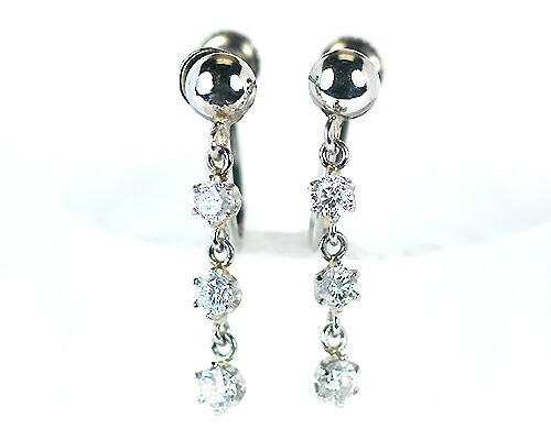 イヤリング　ダイヤモンド　0.3ct　18金　ホワイトゴールド　K18　WG　スリーストーン　3ストーン　3石　レディース　アクセサリー　ジュエリー　ギフト　oe4155　ダイヤ