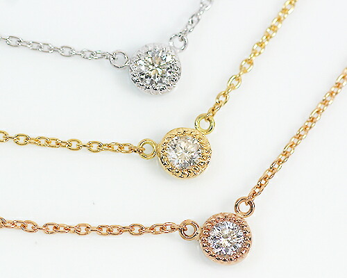 ペンダント　ネックレス　ダイヤモンド　0.1ct　18金　ホワイトゴールド　ピンクゴールド　K18　WG　PG　一粒　1粒　ソリティア　ベゼル　覆輪　レディース　アクセサリー　ジュエリー　ギフト　64258　ダイヤ_1