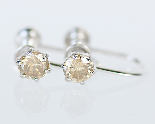 イヤリング　ブラウン　ダイヤモンド　0.4ct　18金　ホワイトゴールド　ピンクゴールド　K18　WG　PG　一粒　1粒　ソリティア　6本爪　6爪　レディース　アクセサリー　ジュエリー　ギフト　147910　ダイヤ