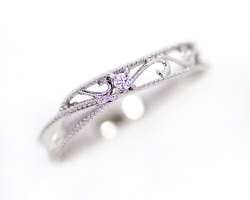 リング　ダイヤモンド　0.02ct　10金　ホワイトゴールド　ピンクゴールド　K10　WG　PG　透かし　唐草　4本爪　4爪　レディース　アクセサリー　ジュエリー　ギフト　ダイヤ　82164