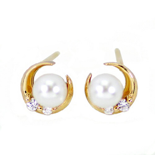 ピアス　ダイヤモンド　パール　0.03ct　4mm　10金　ホワイトゴールド　ピンクゴールド　K10　WG　PG　ムーン　月　レディース　アクセサリー　ジュエリー　ギフト　pat2701　ダイヤ