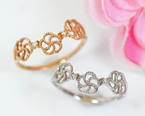 リング　ダイヤモンド　0.02ct　10金　ホワイトゴールド　ピンクゴールド　K10　WG　PG　フラワー　花　レディース　アクセサリー　ジュエリー　ギフト　149146　ダイヤ