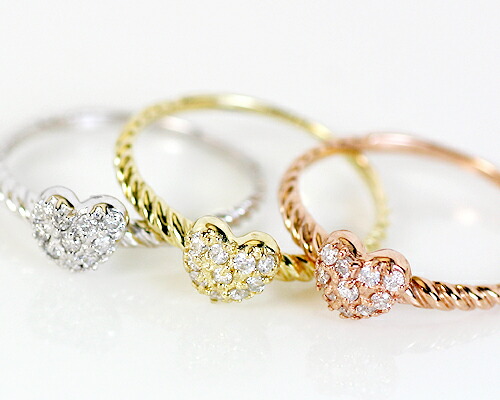 リング　ダイヤモンド　0.1ct　10金　K10　ハート　パヴェ　パべ　レディース　アクセサリー　ジュエリー　ギフト　206909　ダイヤ