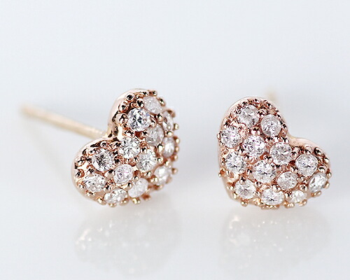 ピアス　ダイヤモンド　0.2ct　18金　ピンクゴールド　K18　PG　ハート　パヴェ　パべ　レディース　アクセサリー　ジュエリー　ギフト　164549　ダイヤ