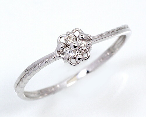 リング　ダイヤモンド　0.05ct　10金　ホワイトゴールド　K10　WG　フラワー　花　レディース　アクセサリー　ジュエリー　ギフト　184284　ダイヤ