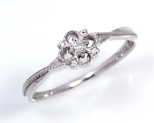 リング　ダイヤモンド　0.05ct　10金　ホワイトゴールド　K10　WG　フラワー　花　レディース　アクセサリー　ジュエリー　ギフト　184282　ダイヤ