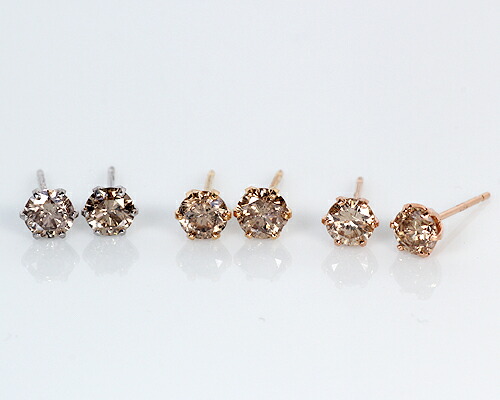 ピアス　ブラウン　ダイヤモンド　0.4ct　18金　ホワイトゴールド　ピンクゴールド　K18　WG　PG　一粒　1粒　ソリティア　6本爪　6爪　レディース　アクセサリー　ジュエリー　ギフト　819700　ダイヤ