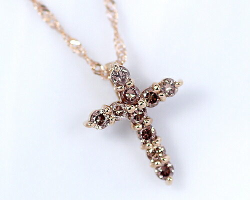ペンダント　ネックレス　ブラウン　ダイヤモンド　0.2ct　18金　ホワイトゴールド　K18　WG　クロス　十字架　レディース　アクセサリー　ジュエリー　ギフト　30528　ダイヤ
