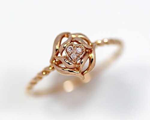 リング　ダイヤモンド　0.015ct　10金　ホワイトゴールド　K10　WG　ハート　ローズ　薔薇　バラ　レディース　アクセサリー　ジュエリー