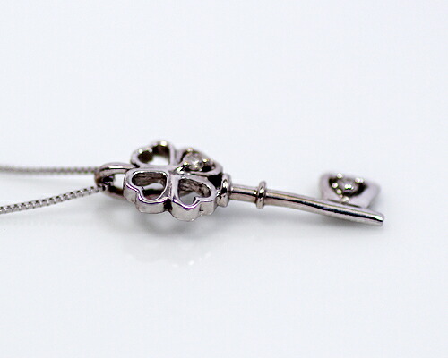 ペンダント　ネックレス　ダイヤモンド　0.02ct　10金　ホワイトゴールド　K10　WG　クローバー　鍵　レディース　アクセサリー　ジュエリー　ギフト　61248　ダイヤ_1