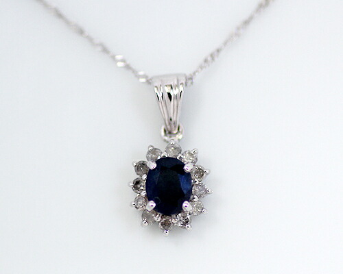 ペンダント　ネックレス　サファイア　ダイヤモンド　0.5ct　18金　ホワイトゴールド　K18　WG　取り巻き　オーバル　レディース　アクセサリー　ジュエリー　ギフト　oe6276　ダイヤ
